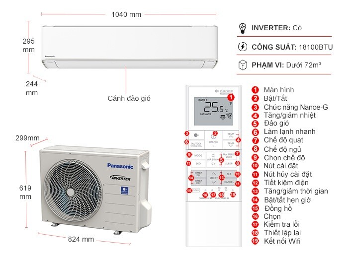 Máy lạnh Panasonic 2.0HP - Inverter CU/CS-XU18ZKH-8