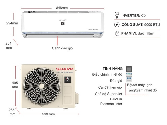 Máy lạnh SHARP 1.0Hp - Inverter AH-XP10BSW