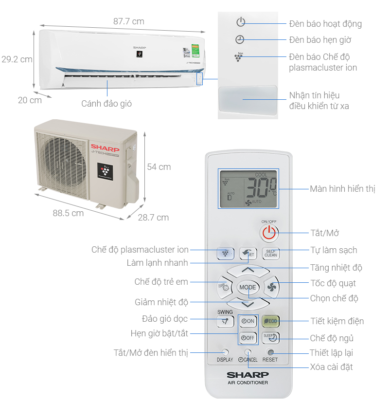 Máy lạnh SHARP 2.0Hp - Inverter AH-XP18BSW