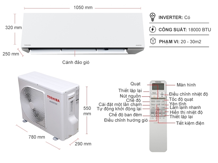Máy lạnh Toshiba 2.0Hp - Inverter H18E2KCVG-V/H18E2ACVG-V