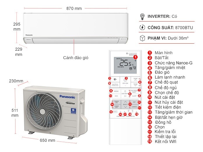 Máy lạnh Panasonic 1.0HP - Inverter CU/CS-XU9ZKH-8